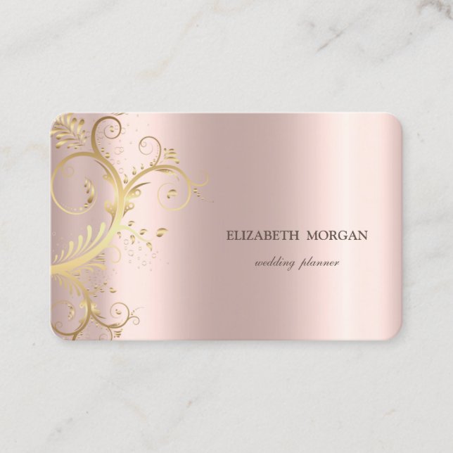 Carte De Visite Élégant Luxe Or Tourbillons Or Rose  (Devant)