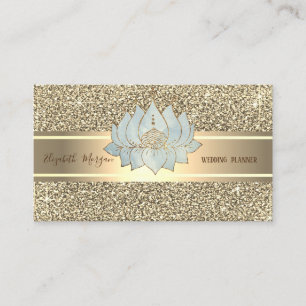 Carte De Visite Élégant Luxe Paillettes, Rayure Dorée, Lotus Bleu