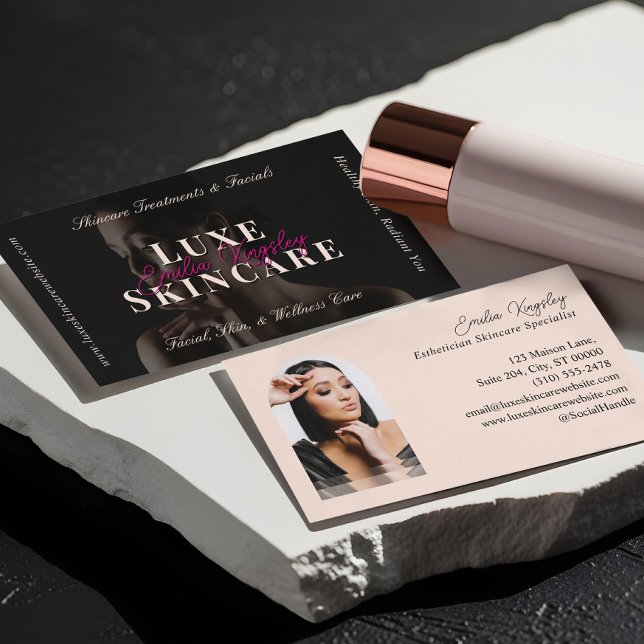 Carte De Visite Elegant Luxe Spa Skincare Esthetician Black Pink (Elegant Luxe Spa Skincare Esthetician Black Pink Business Card)