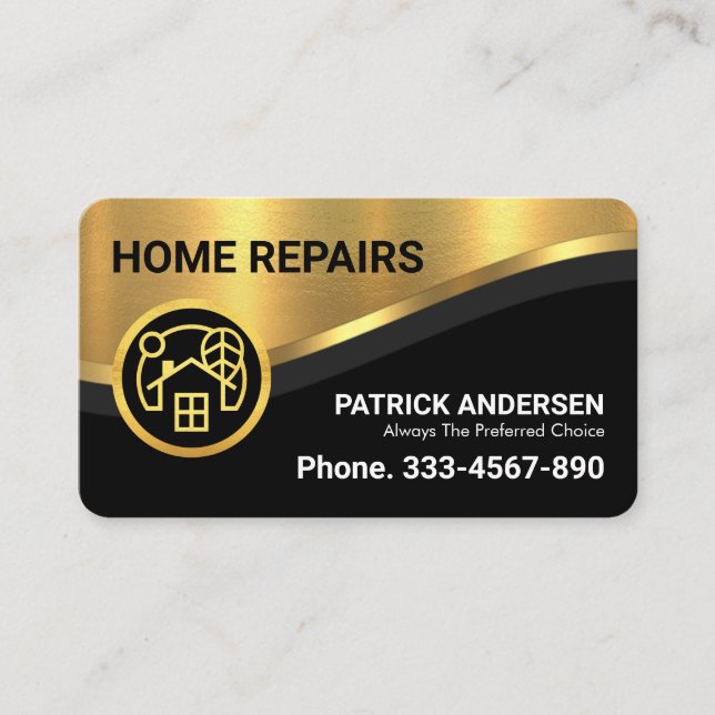 Carte De Visite Élégant luxueux entrepreneur d'onde de Courbe d'or (Devant)