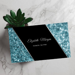 Carte De Visite Élégant Luxueux Style Bleu Bokeh Paillettes
