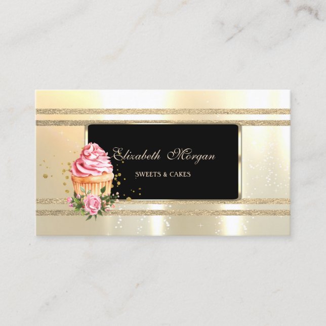 Carte De Visite Elegant Luxury ,Black ,Faux Gold Glittery Stripes (Devant)