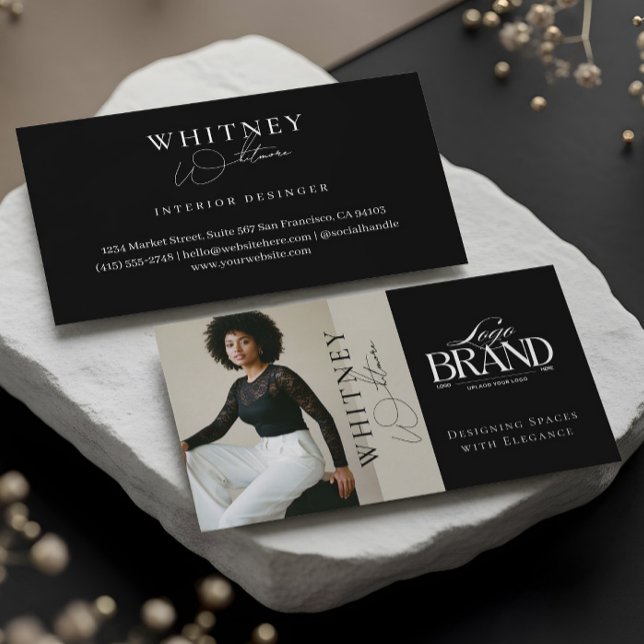 Carte De Visite Elegant Luxury Black Interior Designer Photo Logo (Elegant Luxury Black Interior Designer Photo Logo Business Card)