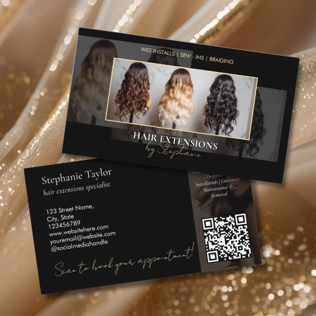 Carte De Visite Elegant Luxury Hair Extensions Wig Installs Photo (luxury wig installs business cards)