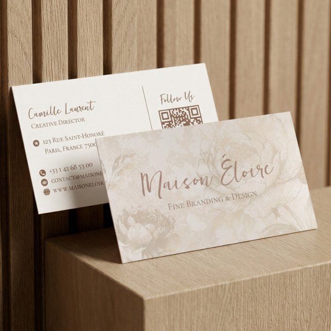 Carte De Visite Elegant Luxury Modern Professional Floral QR Code (Elegant Luxury Modern Professional Floral QR Code Business Card)