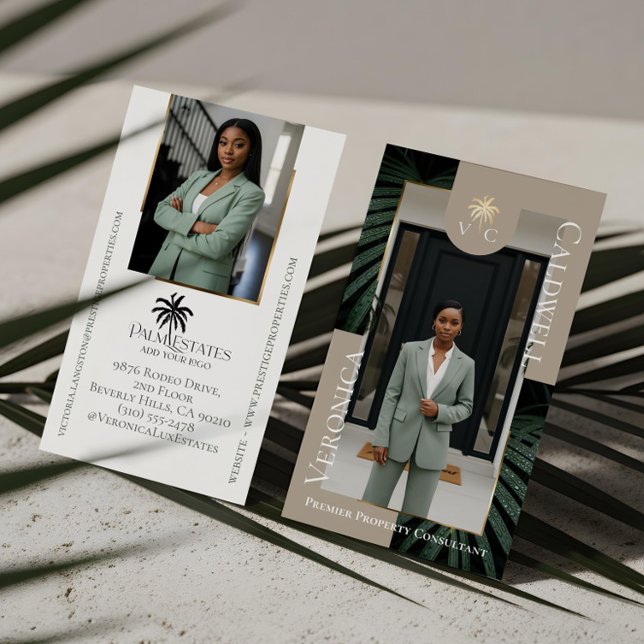 Carte De Visite Elegant Luxury Tropical Palm Tree Monogram Photo (Elegant Luxury Tropical Palm Tree Monogram Photo Business Card)