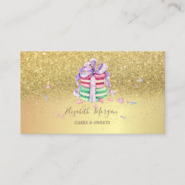 Carte De Visite Élégant Macaron Parties scintillant or (Devant)