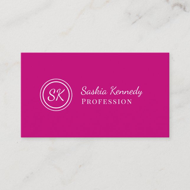Carte De Visite Élégant Magenta Pink Script Professional Monogramm (Devant)