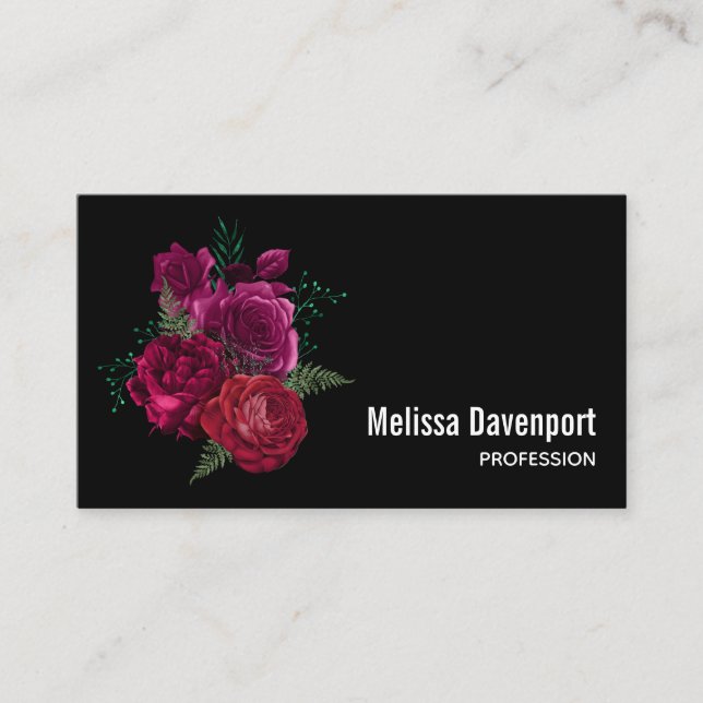 Carte De Visite Elegant Magenta Rose Floral Bouquet (Devant)