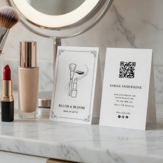 Carte De Visite Elegant Makeup Artist Business Card with QR Code  (Créateur téléchargé)