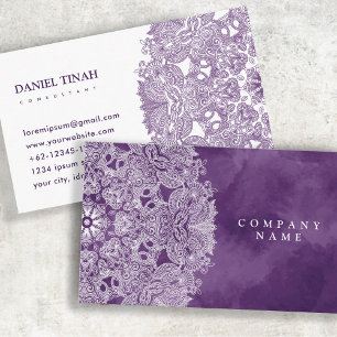 Carte De Visite Elégant Mandala Floral Luxe Purple Thème