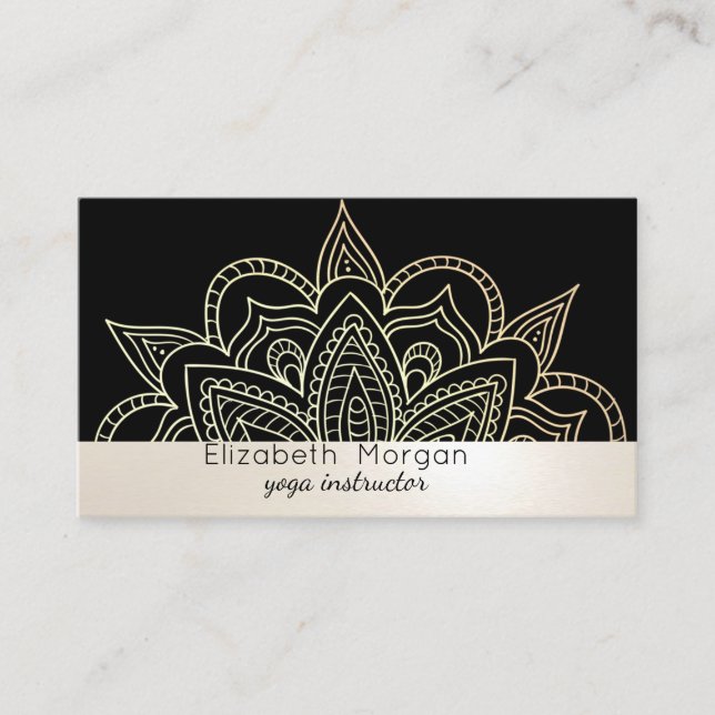 Carte De Visite Élégant Mandala Noir Professionnel Professeur de Y (Devant)