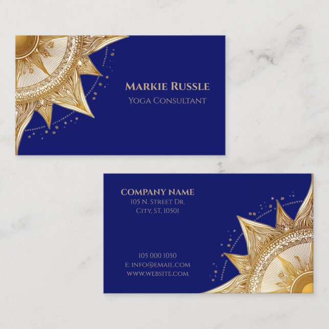 Carte De Visite Elégant Mandala Soleil Or (Devant / Derrière)