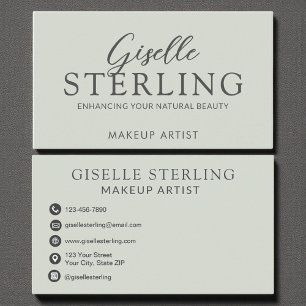 Carte De Visite Élégant maquillage Artiste Sage Vert Script modern