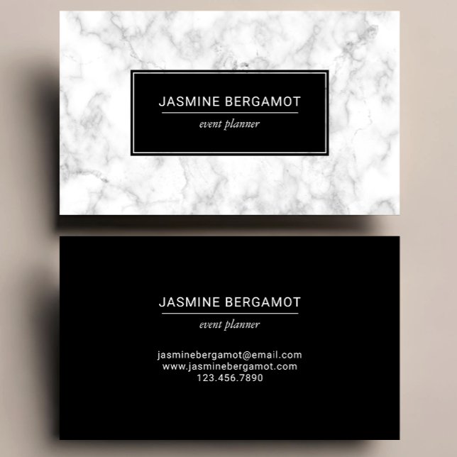 Carte De Visite Elegant Marble Black and White Event Planner (Créateur téléchargé)