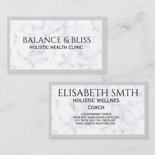 Carte De Visite Élégant Marble Wellness Coaching Professionnel (Devant / Derrière)