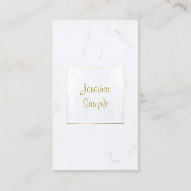 Carte De Visite Élégant Marbre blanc Gold Script Luxueux Plain (Devant)
