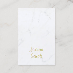 Carte De Visite Élégant Marbre blanc Gold Script Luxueux Plain