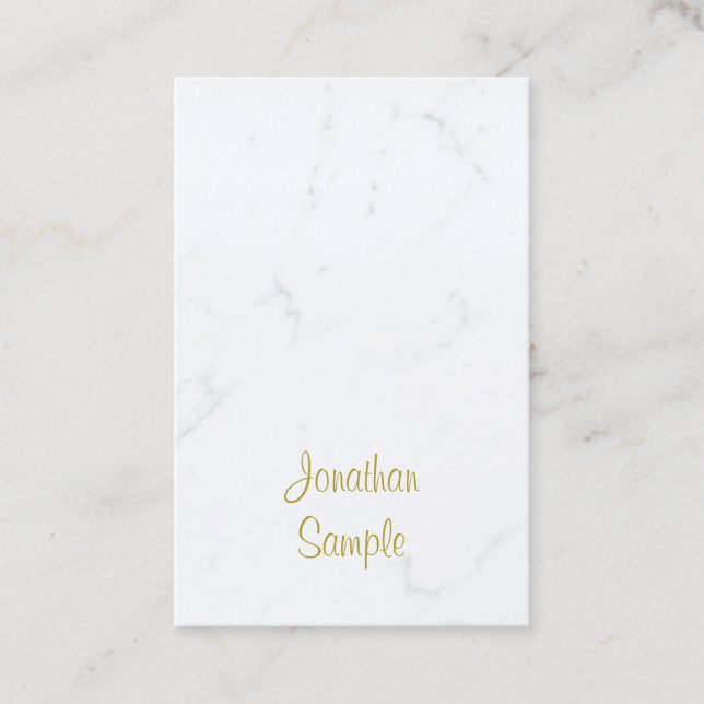 Carte De Visite Élégant Marbre blanc Gold Script Luxueux Plain (Devant)