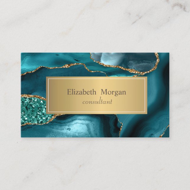 Carte De Visite Élégant Marbre Moderne Or Émeraude Vert (Devant)