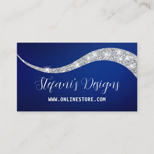 Carte De Visite Elegant Marine bleu argent faux parties scintillan (Devant)
