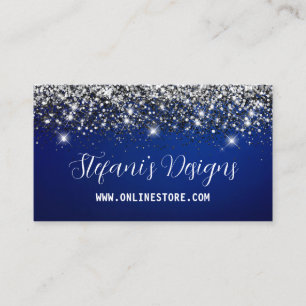 Carte De Visite Elegant Marine bleu argent faux parties scintillan