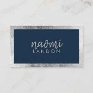 Carte De Visite Elégant marine bleu et argent moderne minimaliste