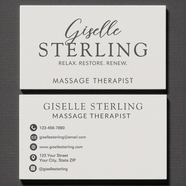 Carte De Visite Elégant Massage Thérapiste Luxe Script moderne (Créateur téléchargé)