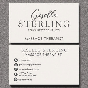 Carte De Visite Élégant Massage Thérapiste Script Beige Neutre
