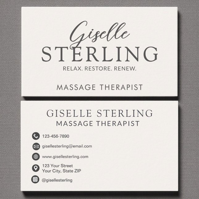 Carte De Visite Élégant Massage Thérapiste Script Beige Neutre (Créateur téléchargé)