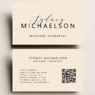 Carte De Visite Elégant massothérapeute QR Code Beige neutre