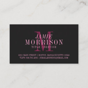 Carte De Visite Élégant Matte noir rose Monogramme professionnel