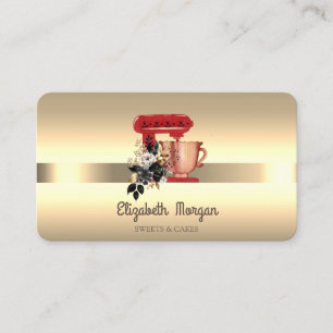 Carte De Visite Élégant Mélange Professionnel Floral Rouge Rayure 