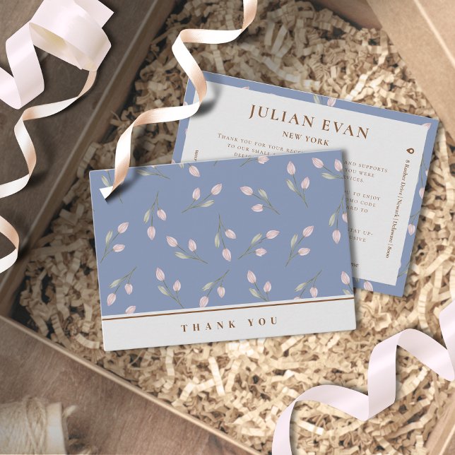 Carte De Visite Elégant Merci floral bleu-dusty (Elegant Dusty Blue Floral Thank You Card for Business)