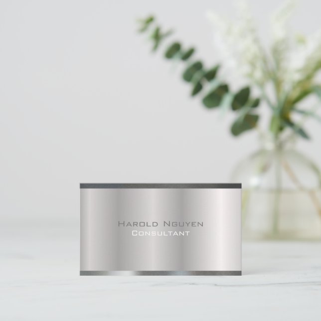 Carte De Visite Élégant Métal Brossé Métal Aluminium inoxydable (Debout devant)