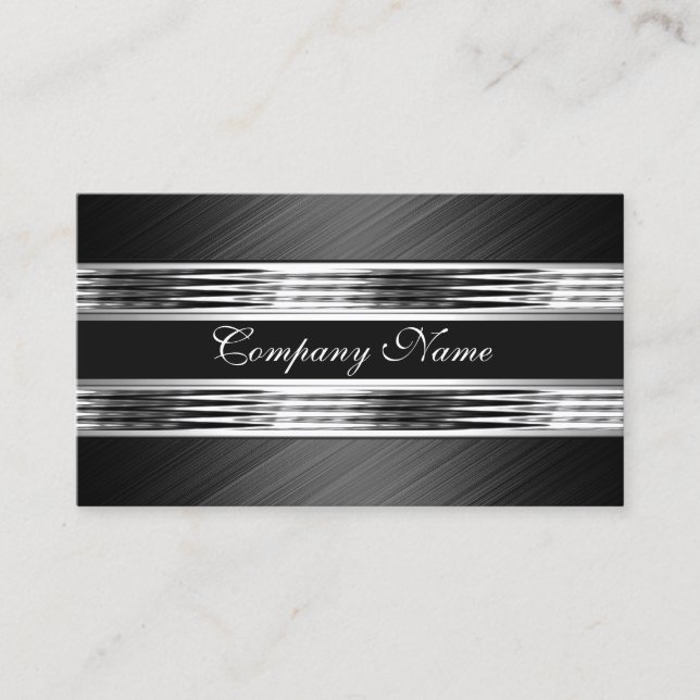 Carte De Visite Élégant Métal Chrome Argent Noir 2 (Devant)