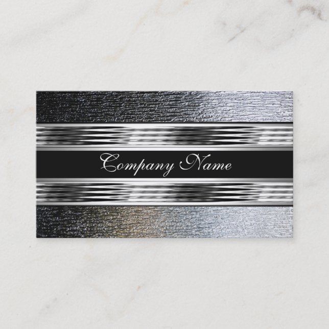 Carte De Visite Élégant Métal Chrome Argent Noir 2 (Devant)