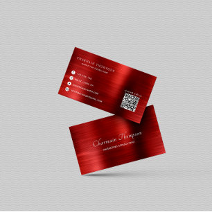 Carte De Visite Elégant métal Rubi Red QR Code Connectez-vous avec