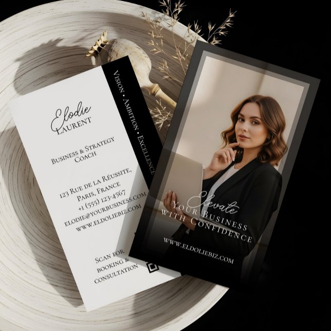Carte De Visite Elegant Minimal Consulting Coach Photo QR Code (Elegant Minimal Consulting Coach Photo QR Code Business Card)