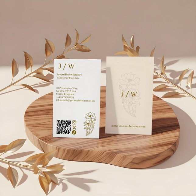 Carte De Visite Élégant minimal logo floral Monogramme QR Code (Elegant Minimal Floral Logo Monogram QR Code Business Card)
