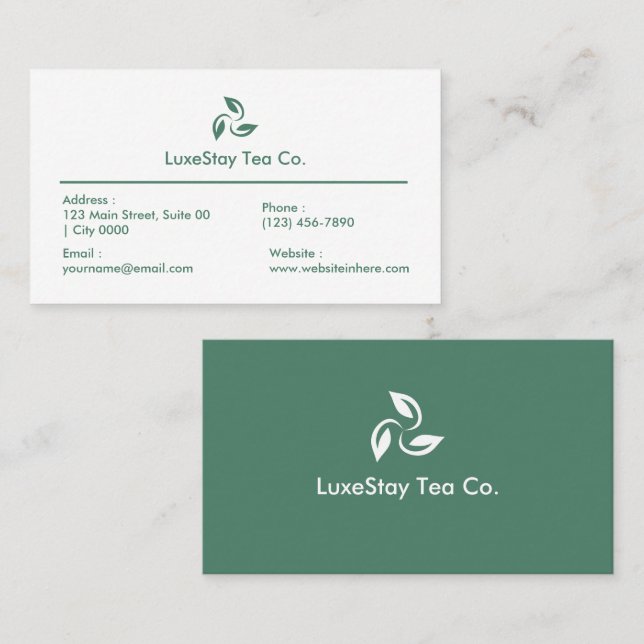 Carte De Visite Elegant Minimalist Hotel Tea Theme Clean (Devant / Derrière)