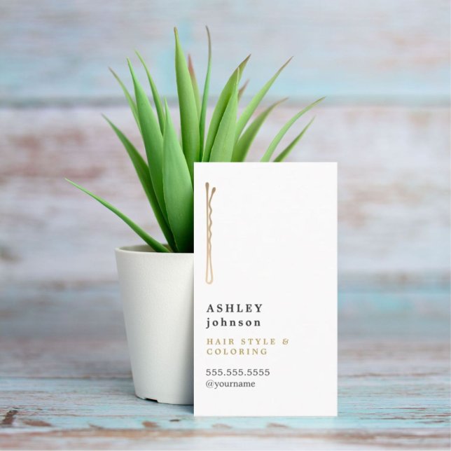 Carte De Visite Elegant Minimalist White Faux Gold Hairdresser (Créateur téléchargé)