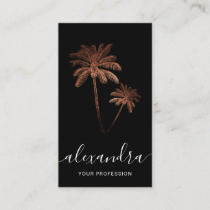 Carte De Visite Elégant minimaliste rose or et palmiers noirs