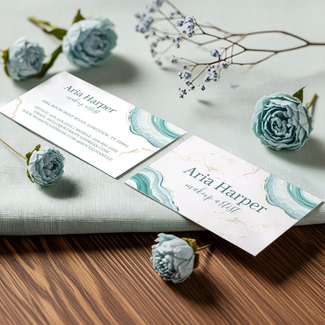 Carte De Visite Elégant Mint Green Geode Gold Parties scintillant  (Elegant Mint Green Geode Gold Glitter Agate Business Card)