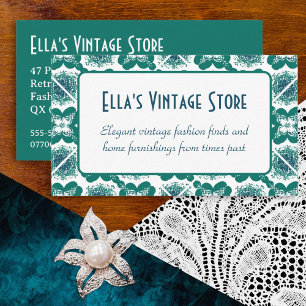 Carte De Visite Elégant mode Vintage QR Code Retro Tile Motif