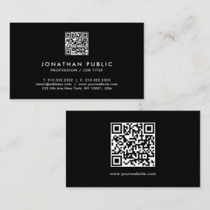 Carte De Visite Élégant Modèle moderne QR Code noir et blanc