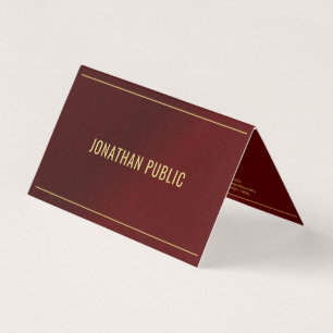 Carte De Visite Élégant Modèle Plié Bordeaux Et Or