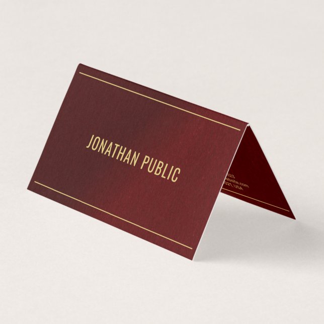 Carte De Visite Élégant Modèle Plié Bordeaux Et Or (Devant)