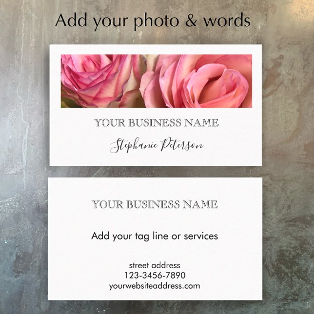 Carte De Visite Elegant Modern Black Custom Floral Photo Template  (Customize this simple elegant business card template. Photo template black and white script.
)