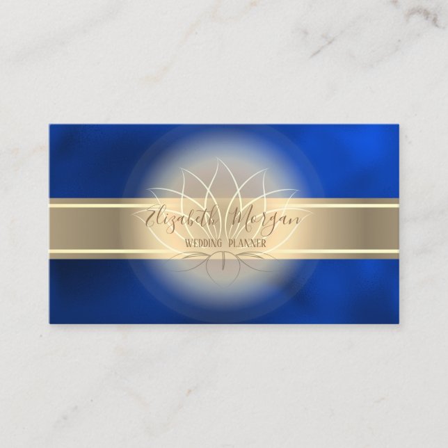 Carte De Visite Elegant Modern Gold Stripe,Lotus Royal Blue (Devant)